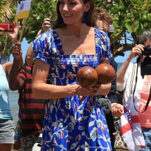 Tory Burch Smocked Tiered Dress ASO Kate Middleton Blue Size XS Pockets